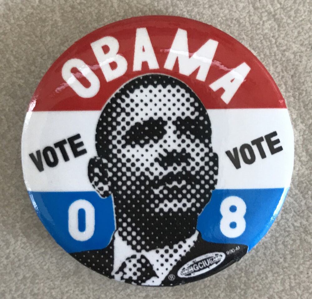 Vintage 2008 Vote Obama 08 Presidential Campaign Button Pin USA Union Made